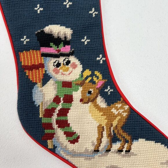 Vintage Needlepoint Wool Christmas Stocking Snowman 19.5" Imperial Elegance - Picture 3 of 6